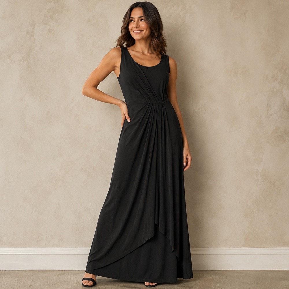 Lauren Ralph Lauren Black Draped Maxi Dress Size 6 Asymmetrical Quiet Luxury